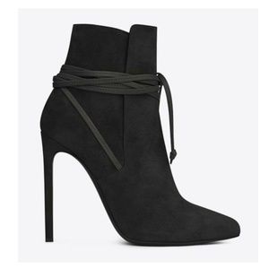 Saint Laurent ‘Paris’ Laced Ankle Boots in Black Suede Authentic